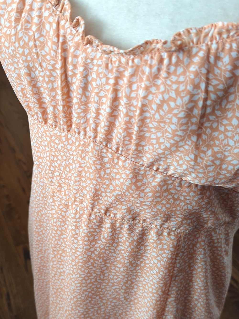 Abercrombie & Fitch Peach Ditsy Botanical Tie Shoulder Babydoll Goring Dress S - Picture 6 of 8